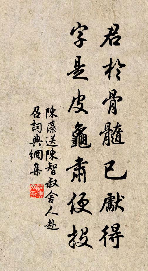 陈藻君於骨髓已先得，字是皮龟肃便投书法作品欣赏