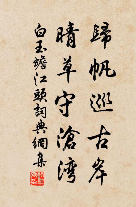 白玉蟾归帆巡古岸，晴草守沧湾书法作品欣赏
