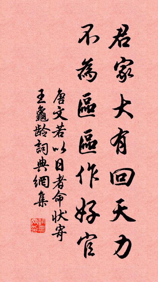 唐文若君家大有回天力，不为区区作好官书法作品欣赏