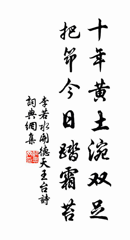 李若水十年黄土涴双足，把筇今日踏霜苔书法作品欣赏