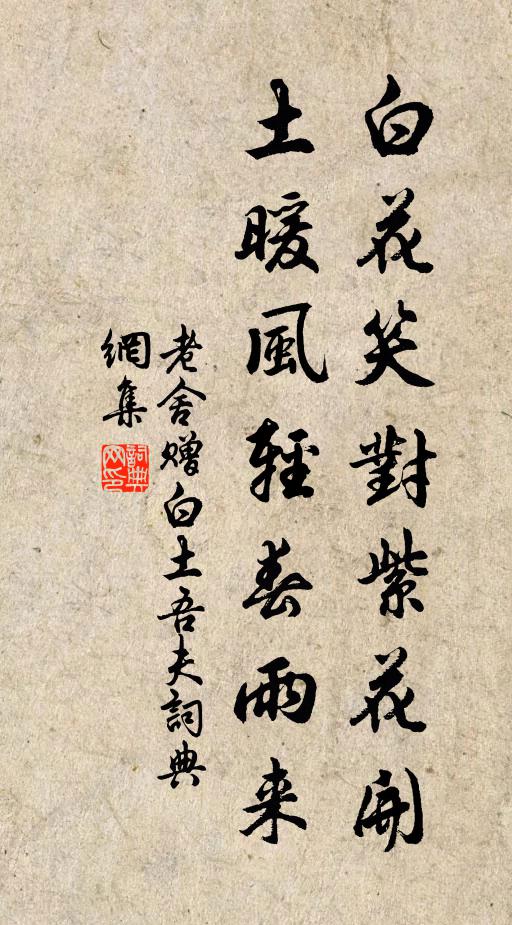 老舍白花笑对紫花开，土暖风轻春雨来书法作品欣赏