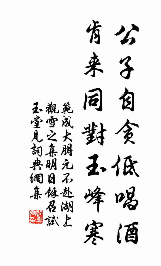 范成大公子自贪低唱酒，肯来同对玉峰寒书法作品欣赏