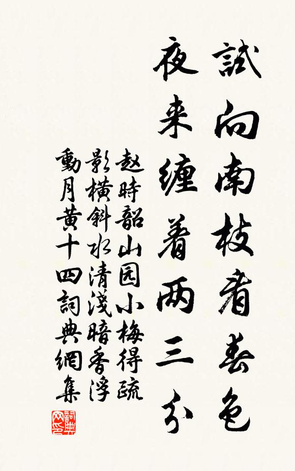 赵时韶试向南枝看春色，夜来缠着两三分书法作品欣赏