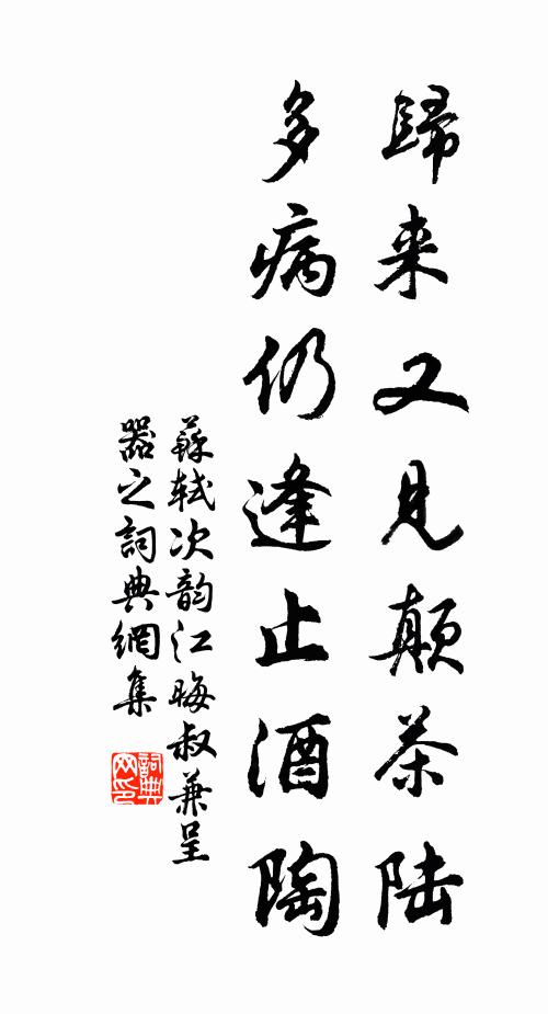 苏轼归来又见颠茶陆，多病仍逢止酒陶书法作品欣赏
