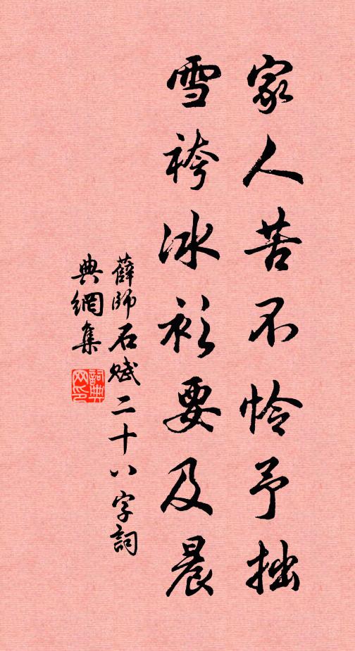 薛师石家人苦不怜予拙，雪袴冰衫要及晨书法作品欣赏