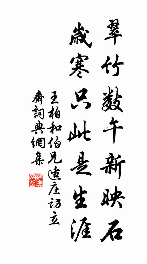 王柏翠竹数午新映石，岁寒只此是生涯书法作品欣赏