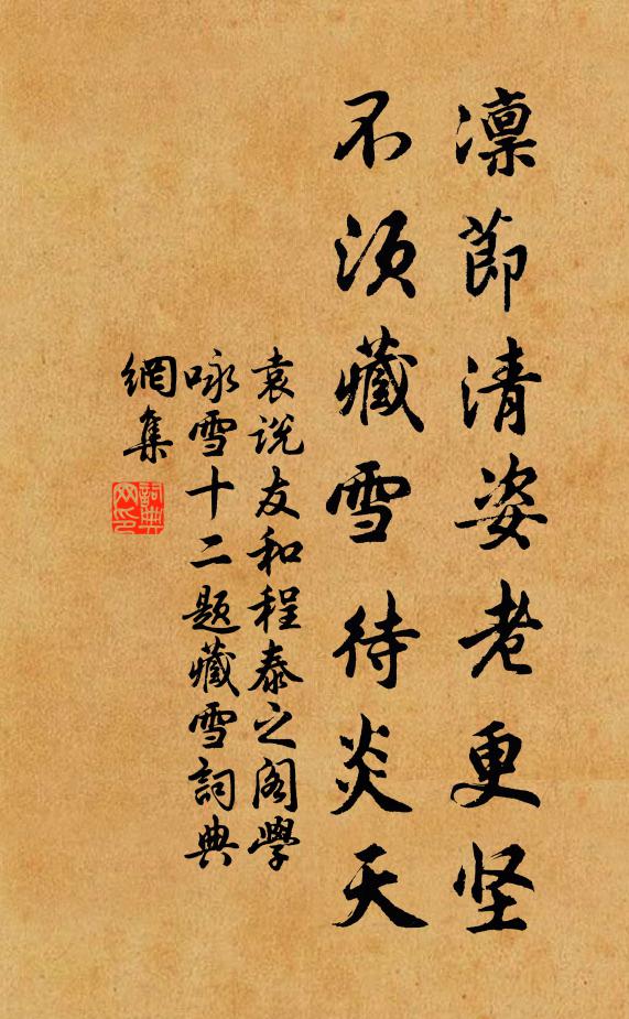 袁说友凛节清姿老更坚，不须藏雪待炎天书法作品欣赏