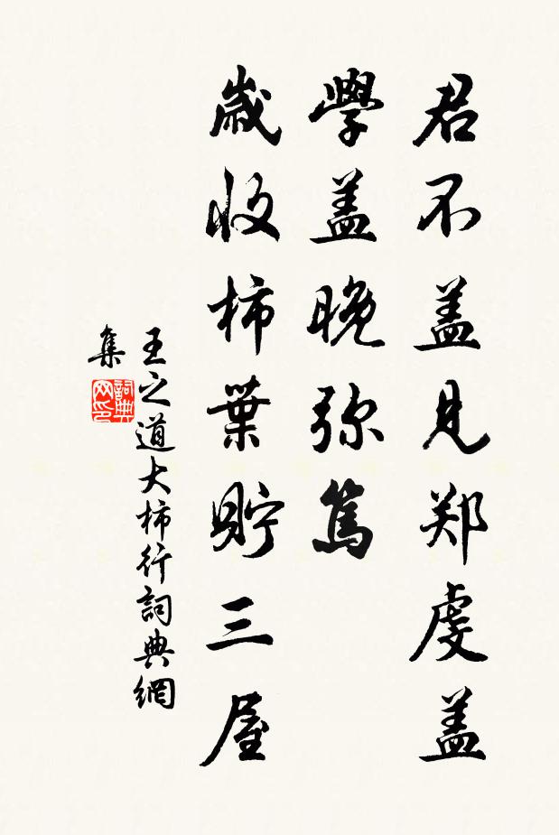 王之道君不盖见郑虔盖学盖晚弥笃，岁收柿叶贮三屋书法作品欣赏