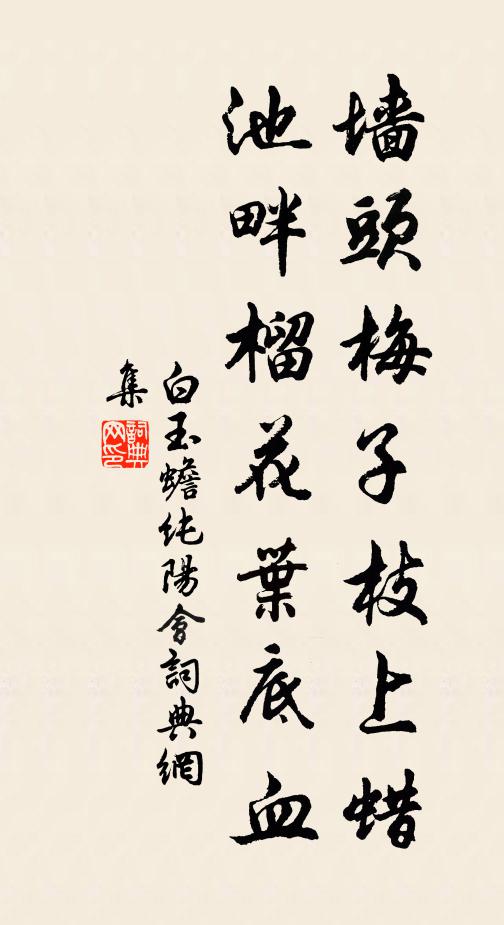 白玉蟾墙头梅子枝上蜡，池畔榴花叶底血书法作品欣赏