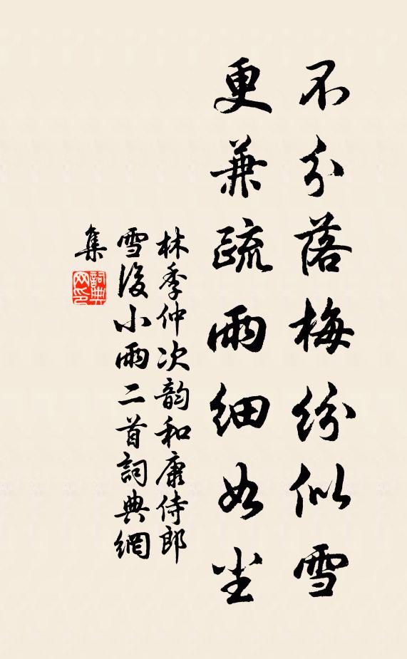 林季仲不分落梅纷似雪，更兼疏雨细如尘书法作品欣赏