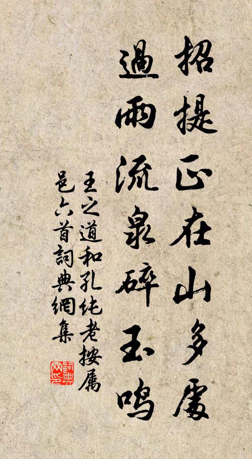 王之道招提正在山多处，过雨流泉碎玉鸣书法作品欣赏