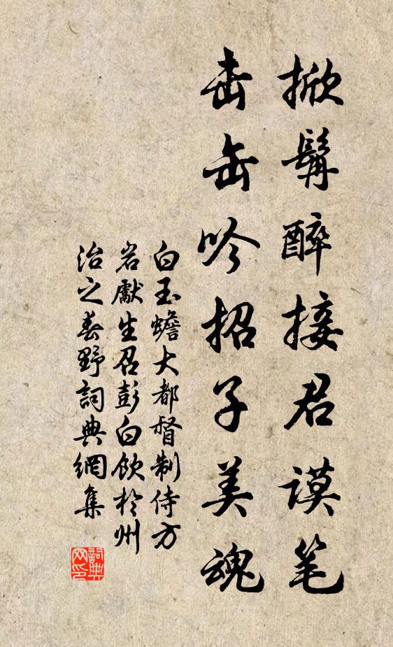 白玉蟾掀髯醉接君谟笔，击缶吟招子美魂书法作品欣赏