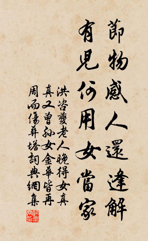 洪咨夔节物感人还逢解，有儿何用女当家书法作品欣赏