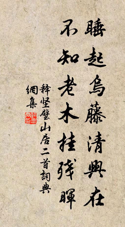 释坚璧睡起乌藤清兴在，不知老木挂残晖书法作品欣赏