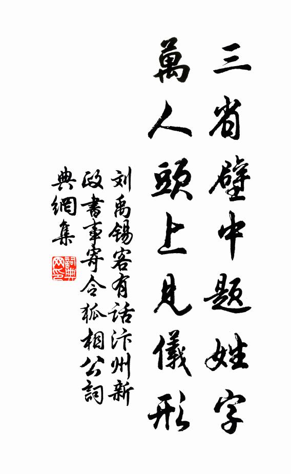 刘禹锡三省壁中题姓字，万人头上见仪形书法作品欣赏