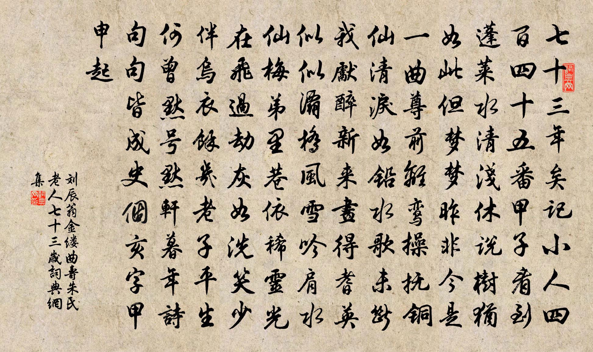 刘辰翁金缕曲（寿朱氏老人七十三岁）书法作品欣赏