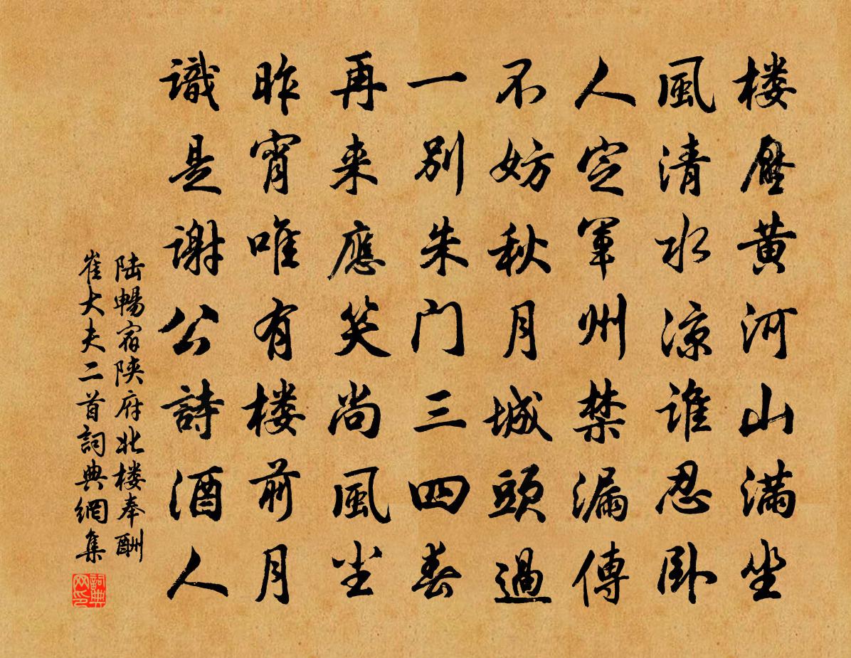 陆畅宿陕府北楼奉酬崔大夫二首书法作品欣赏