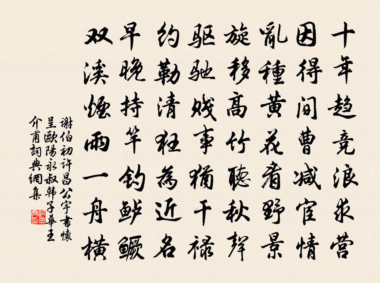 谢伯初许昌公宇书怀呈欧阳永叔韩子华王介甫书法作品欣赏