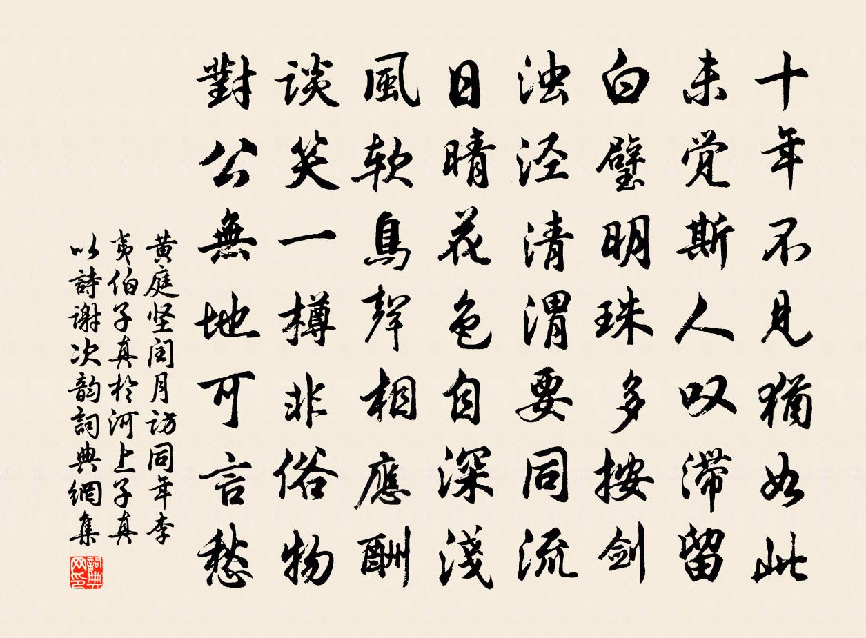 黄庭坚闰月访同年李夷伯子真于河上子真以诗谢次韵书法作品欣赏