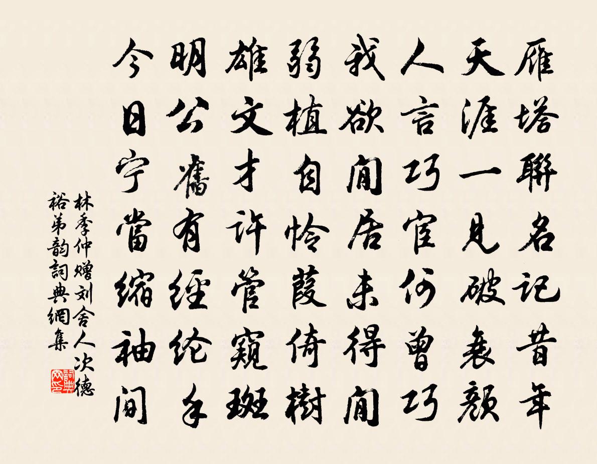 林季仲赠刘舍人次德裕弟韵书法作品欣赏