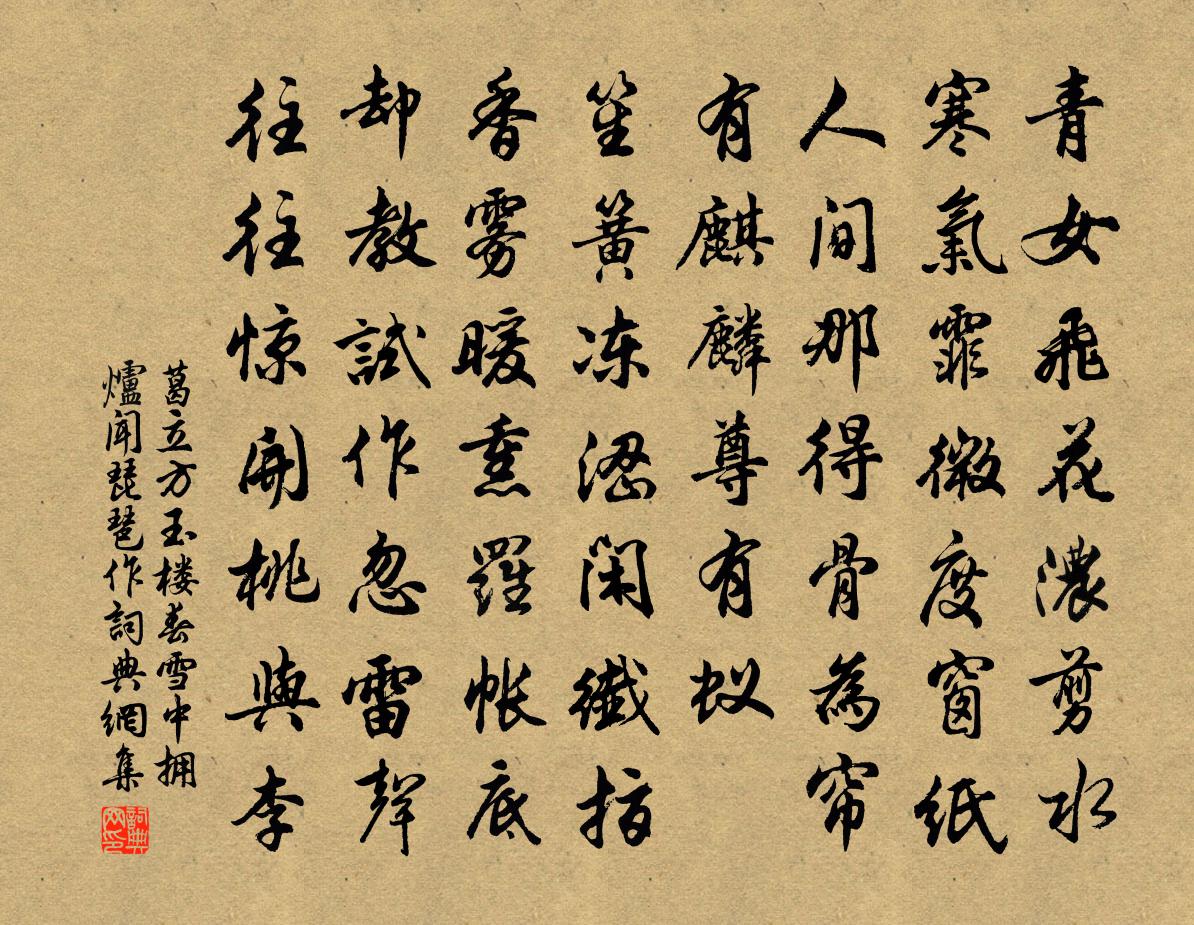葛立方玉楼春（雪中拥炉闻琵琶作）书法作品欣赏