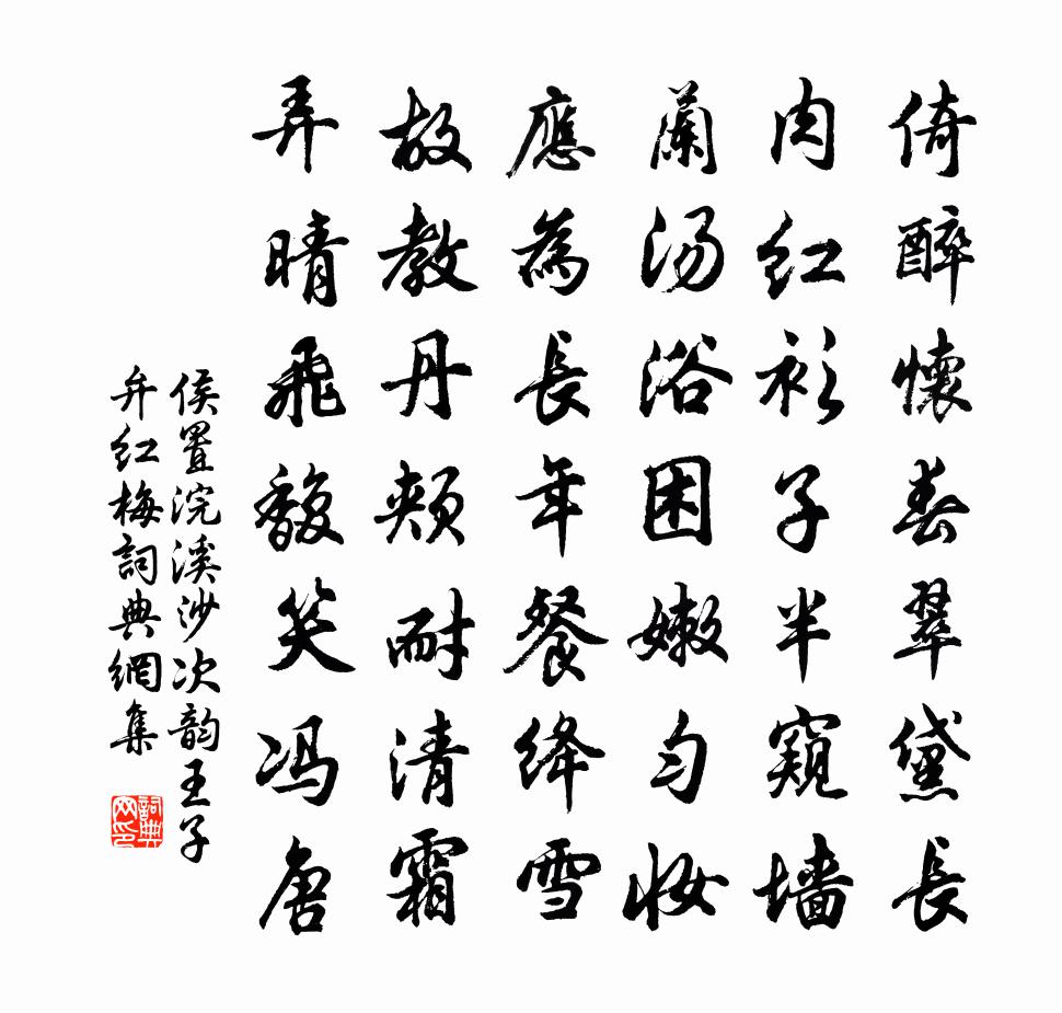侯置浣溪沙（次韵王子弁红梅）书法作品欣赏