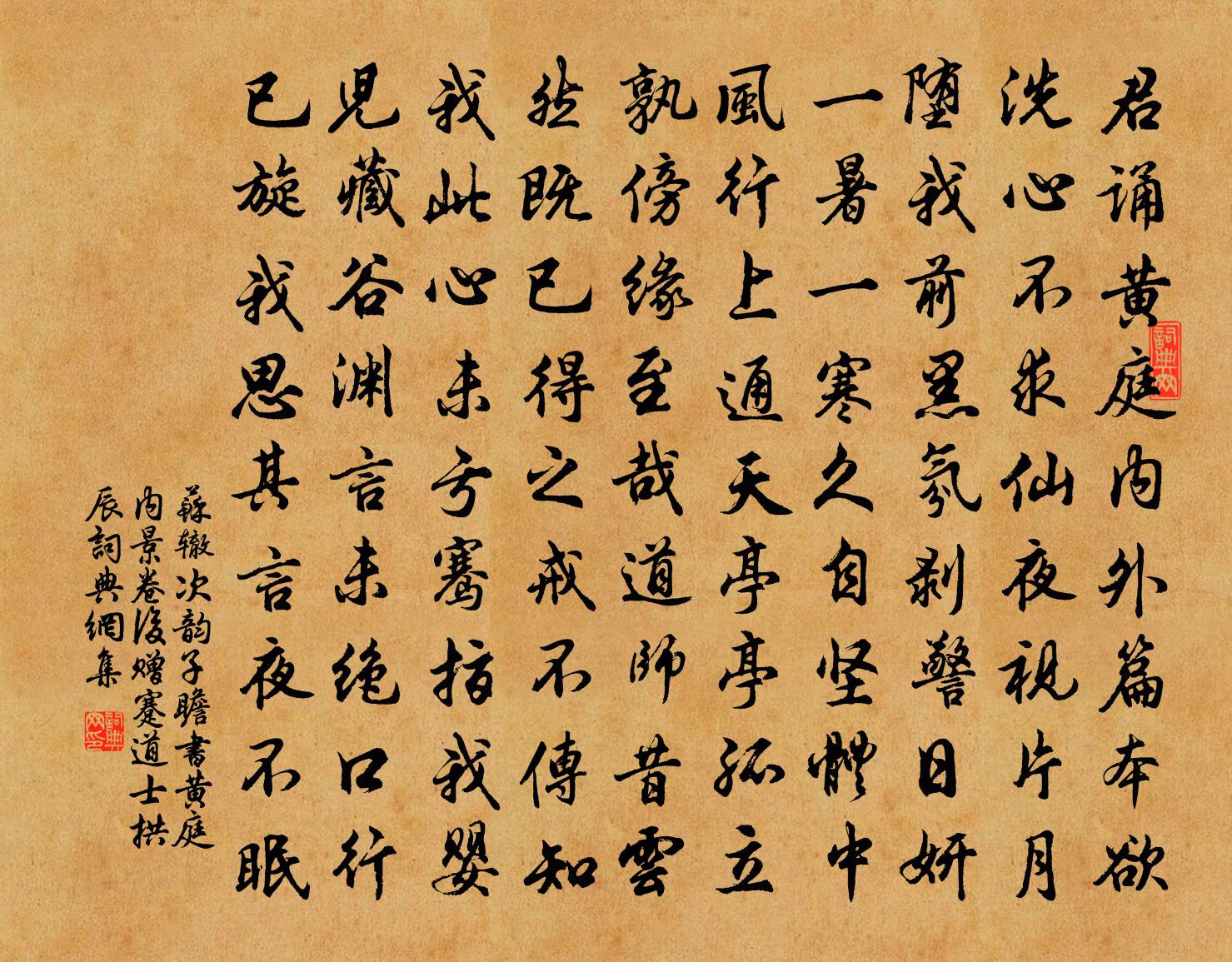 苏辙次韵子瞻书黄庭内景卷后赠蹇道士拱辰书法作品欣赏