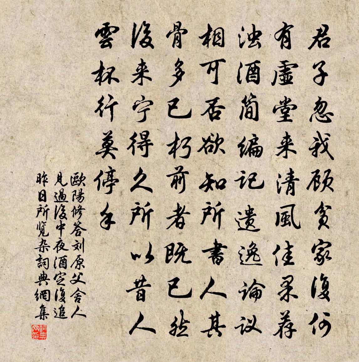 欧阳修答刘原父舍人见过后中夜酒定复追昨日所览杂书法作品欣赏
