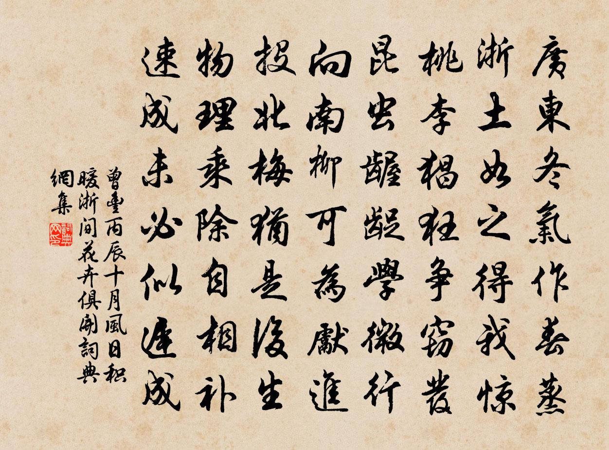 曾丰丙辰十月风日积暖浙间花卉俱开书法作品欣赏