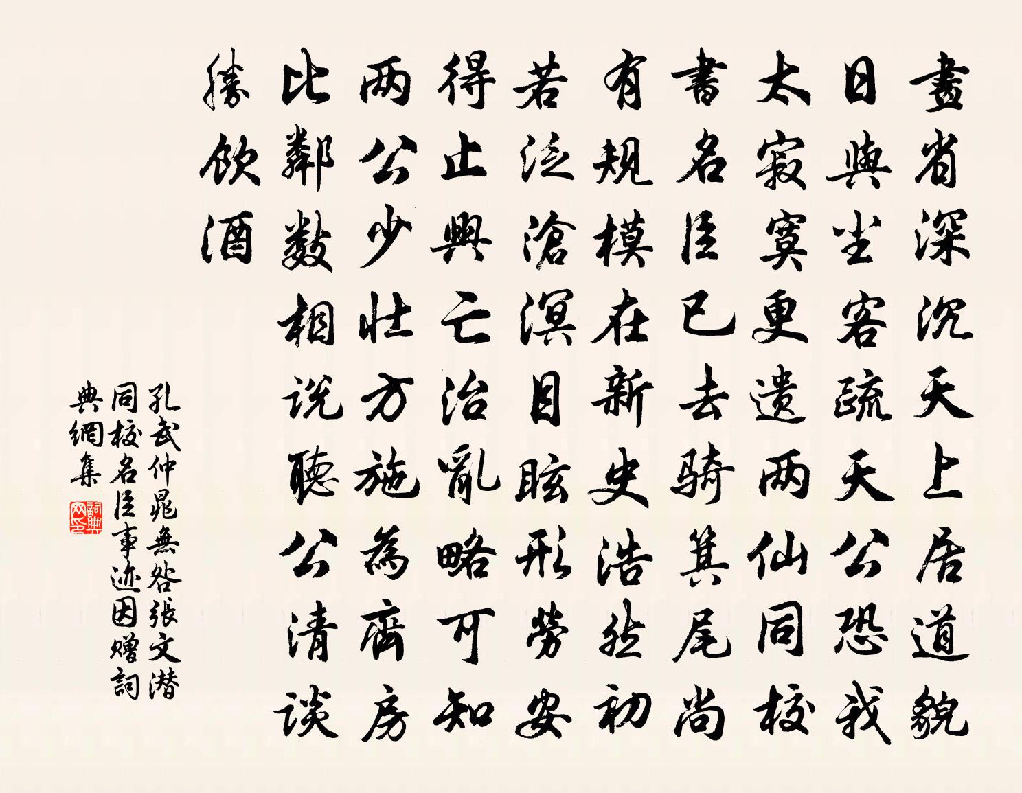 孔武仲晁无咎张文潜同校名臣事迹因赠书法作品欣赏