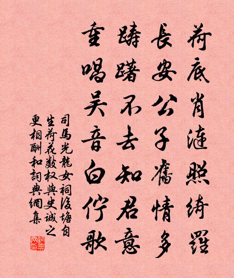 司马光龙女祠后塘自生荷花数权与史诚之更相酬和书法作品欣赏