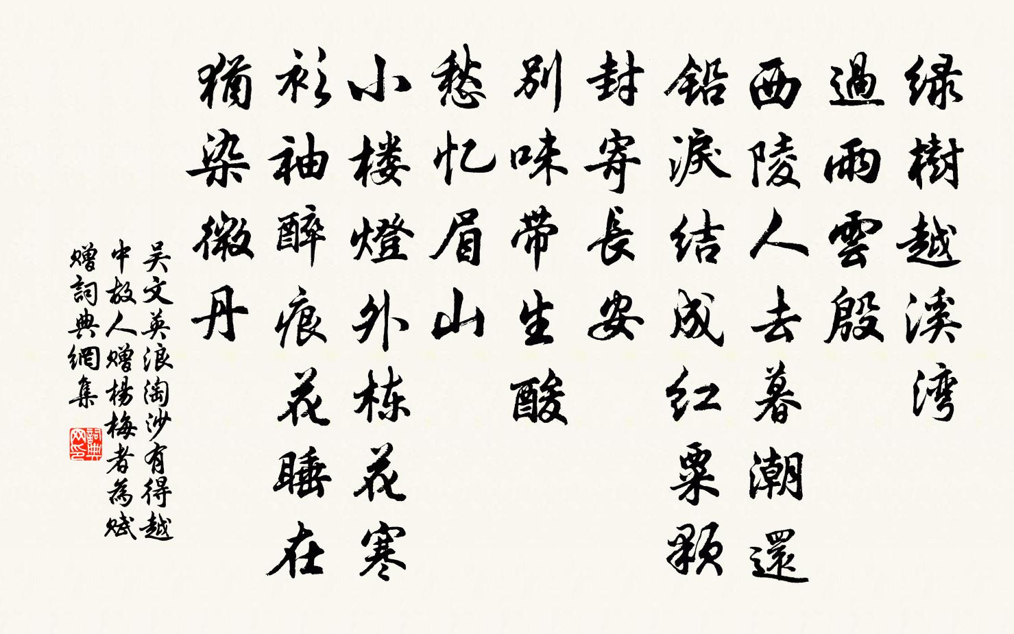 吴文英浪淘沙（有得越中故人赠杨梅者，为赋赠）书法作品欣赏