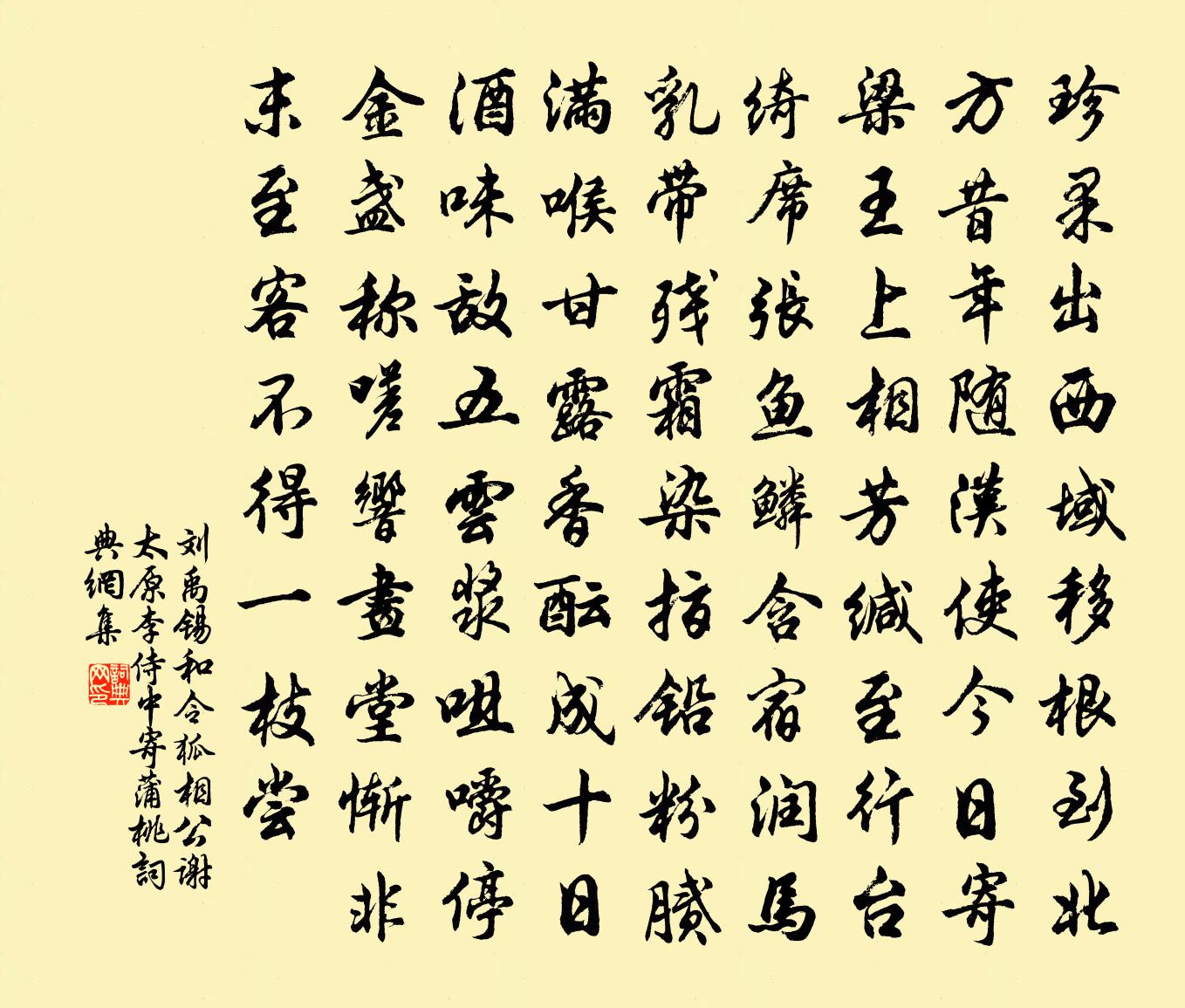 刘禹锡和令狐相公谢太原李侍中寄蒲桃书法作品欣赏