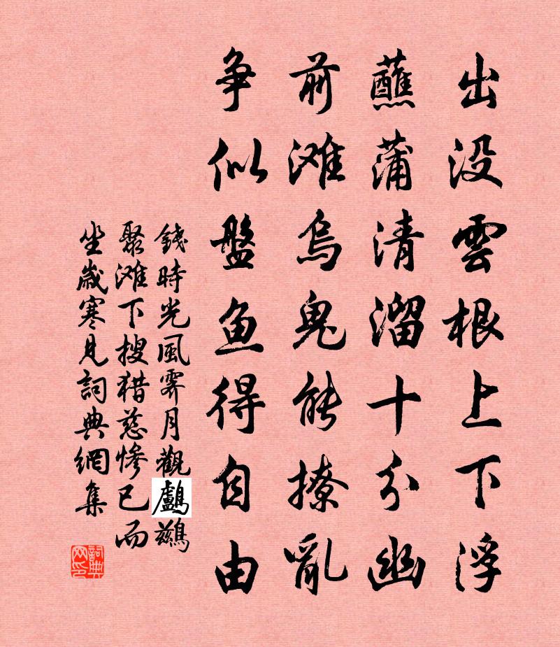 钱时光风霁月观鸬鹚聚滩下搜猎慈惨已而坐岁寒见书法作品欣赏