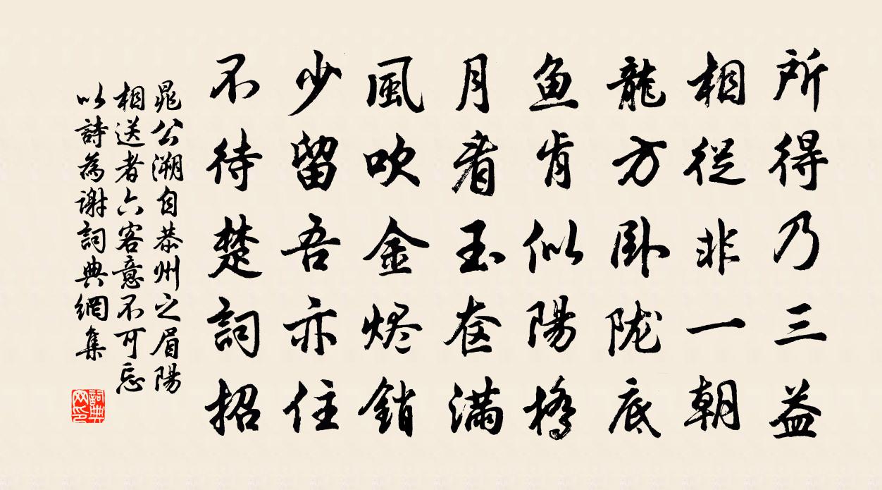 晁公溯自恭州之眉阳相送者六客意不可忘以诗为谢书法作品欣赏