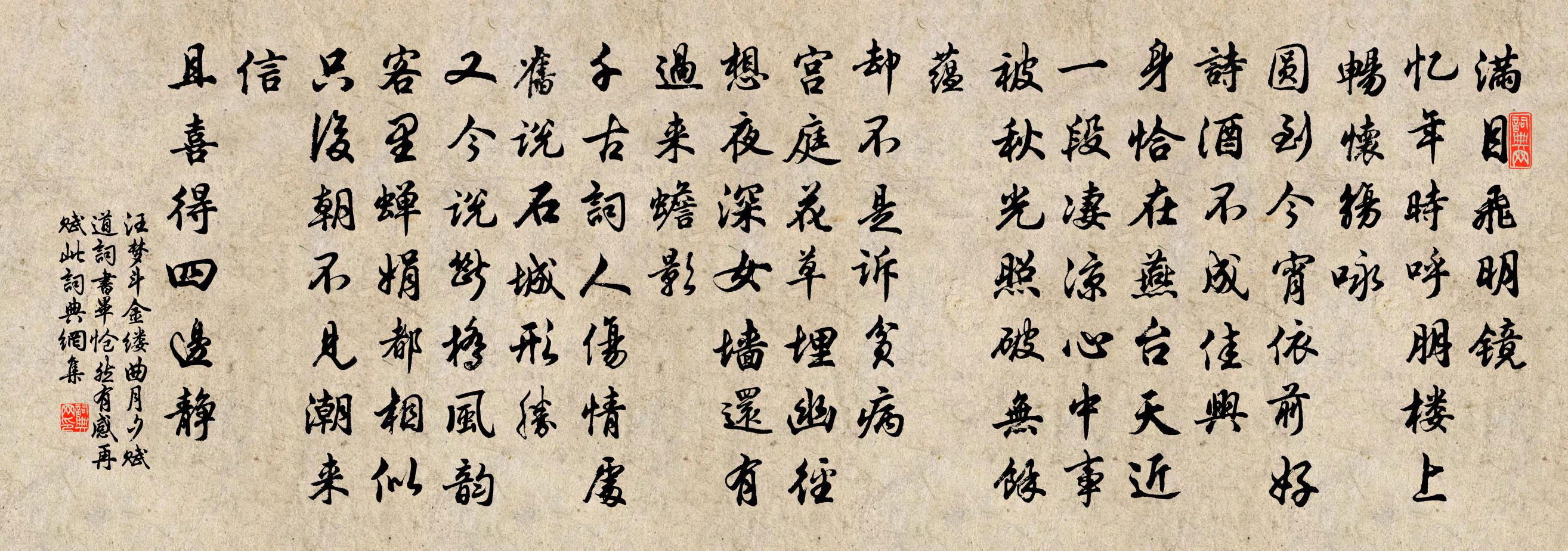 汪梦斗金缕曲（月夕赋道词，书毕，怆然有感，再赋此）书法作品欣赏