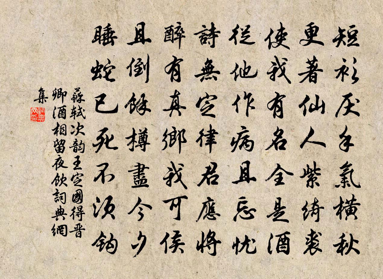 苏轼次韵王定国得晋卿酒相留夜饮书法作品欣赏