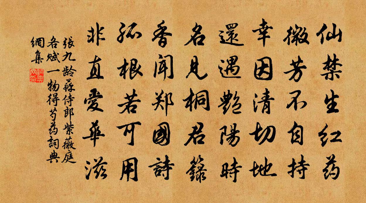 张九龄苏侍郎紫薇庭各赋一物得芍药书法作品欣赏