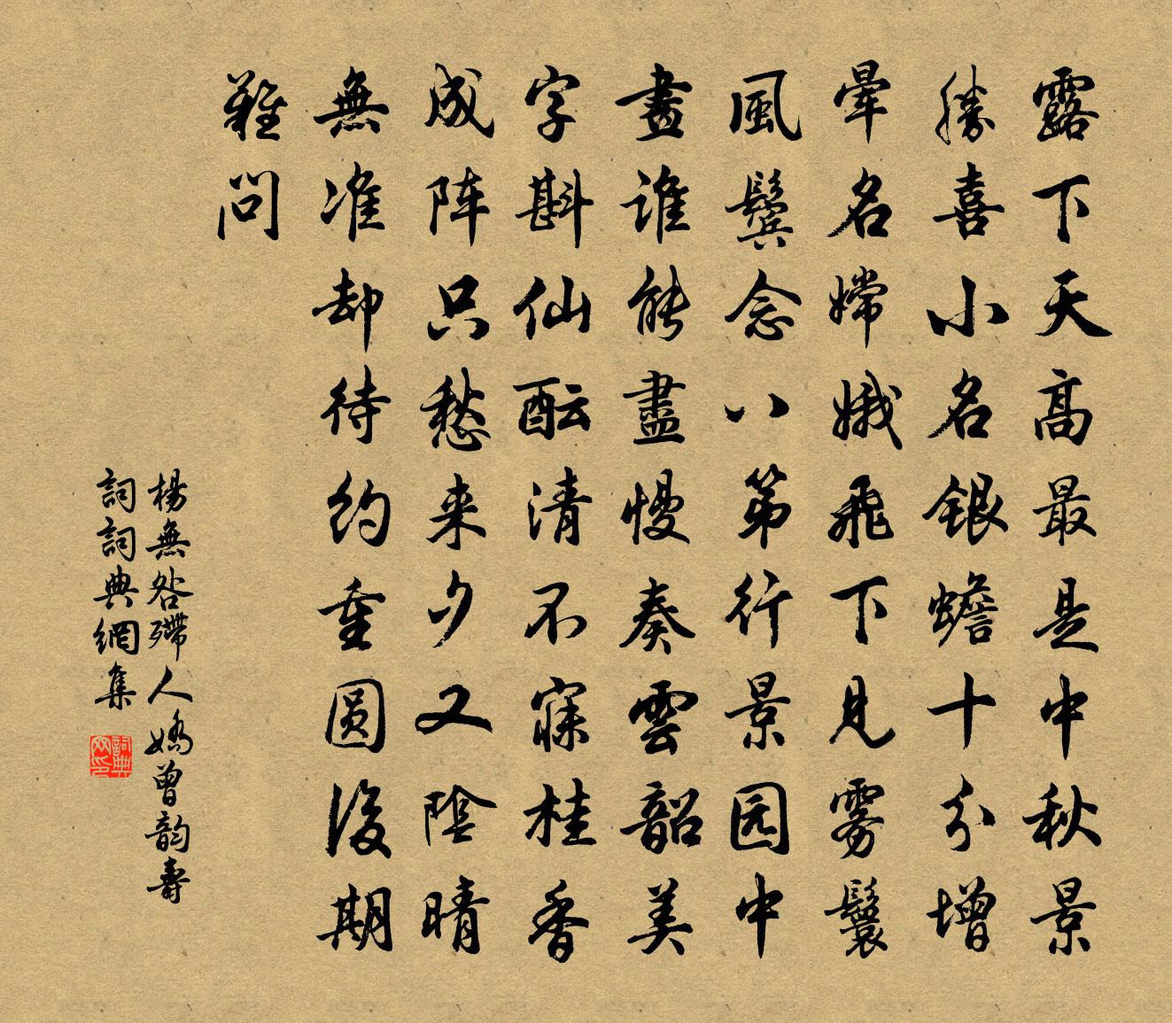杨无咎殢人娇（曾韵寿词）书法作品欣赏
